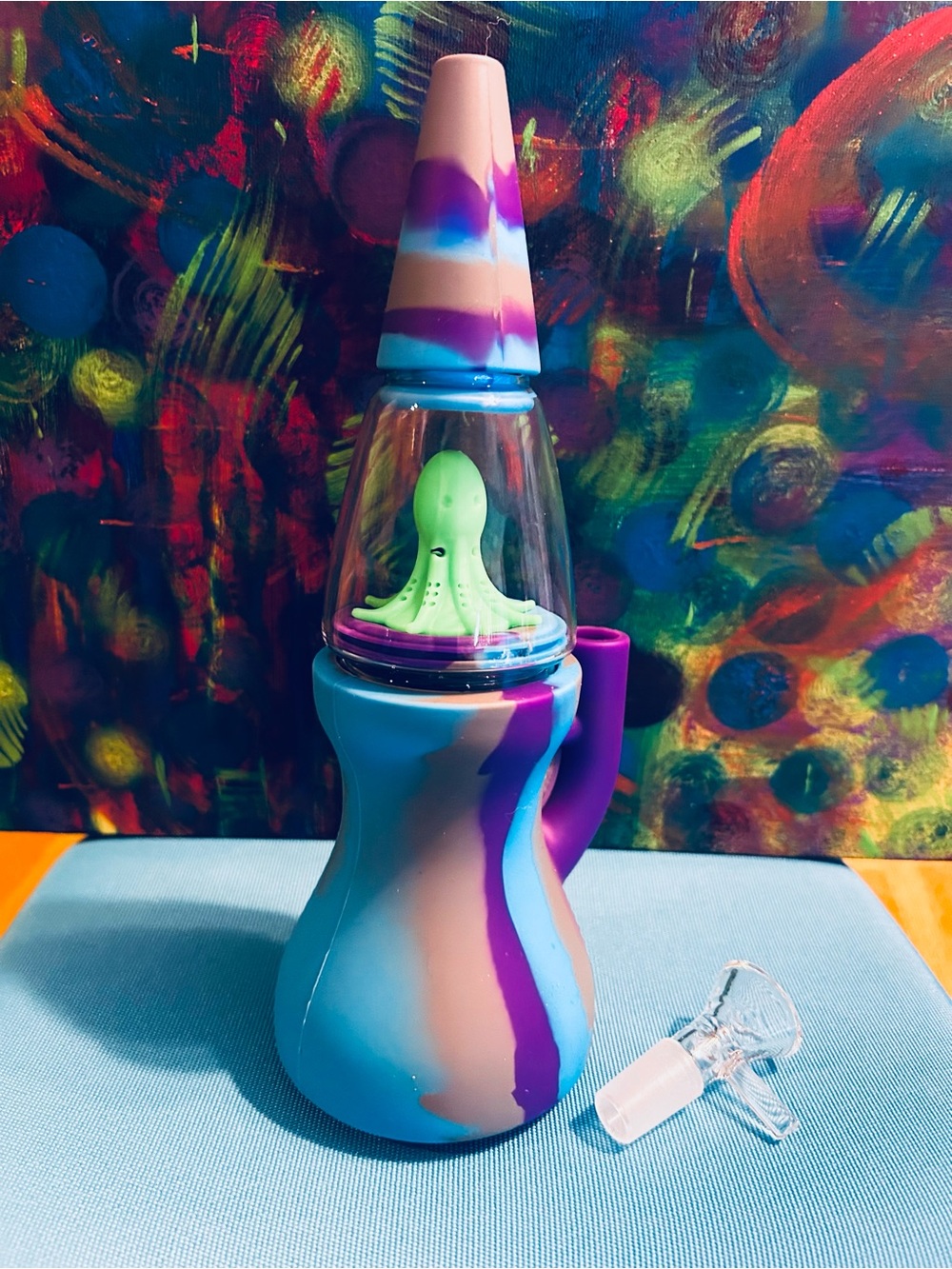 Silicone Glass Art Water Piece Green Octopus Percolator